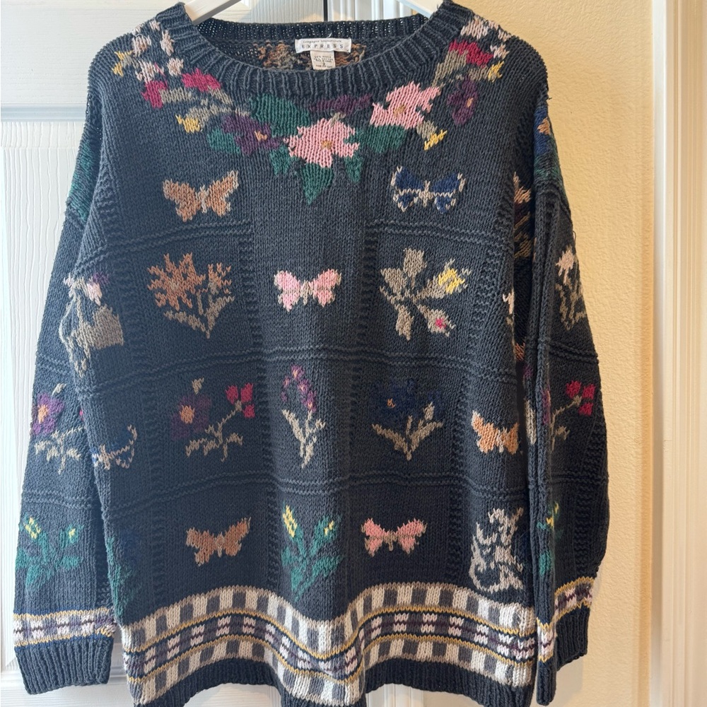 Express Multicolor Floral Sweater - Black Base